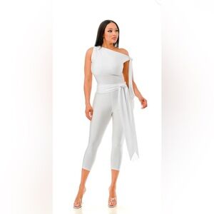 Mogul Boutique Elegant White One-Shoulder Jumpsuit